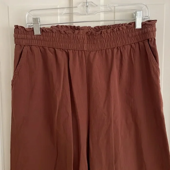 LNX Burnt Orange Terracotta Linen Cotton Blend Pull On Elastic Waist Pants - Picture 3 of 7